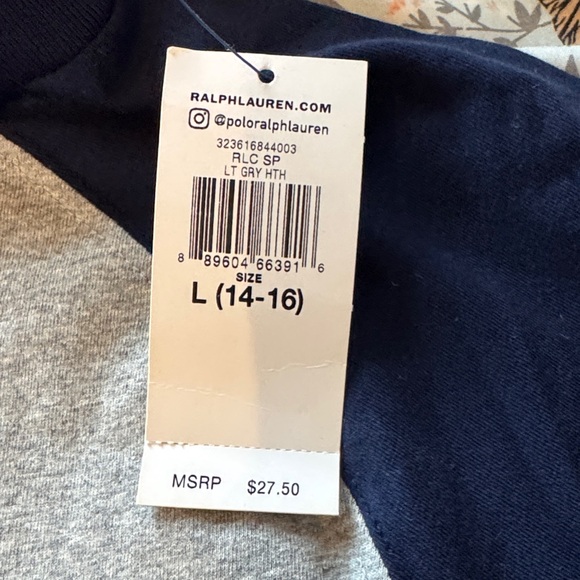 Polo by Ralph Lauren Kids Gray and Navy Raglan Tee - Picture 2 of 4